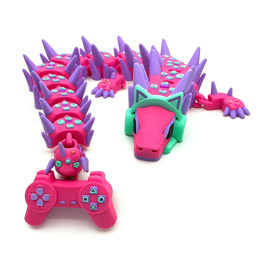 Vibrant Articulated Dragon with Gaming Motif - Flexible Collectible - MR SOFT ART STORE