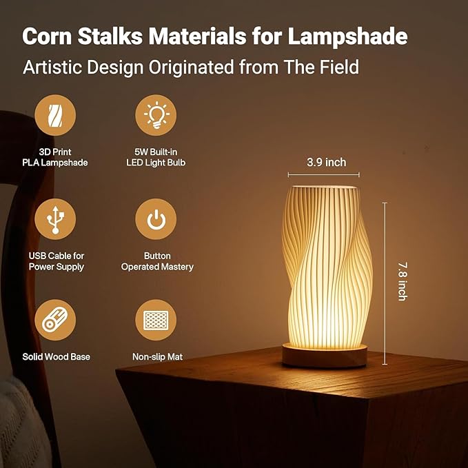 Bedside Lamp with Woodbase - Button Control Table Lamp for Bedroom 12 Way Dimmable Nightstand Lamp with PLA Lampshade for Living Room, Kids Room, College Dorm, Office (White-A, Medium) - MR SOFT ART STORE