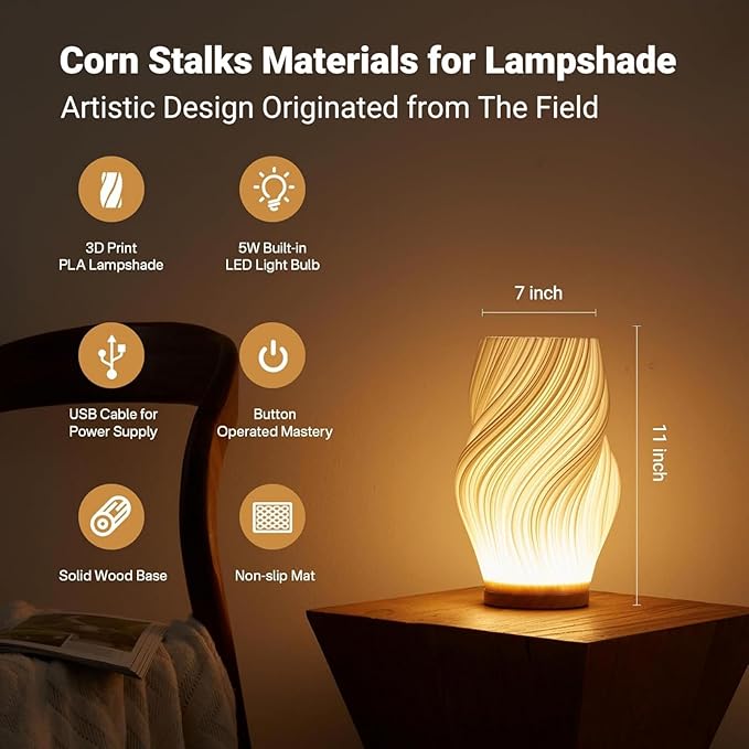 Bedside Lamp with Woodbase - Button Control Table Lamp for Bedroom 12 Way Dimmable Nightstand Lamp with PLA Lampshade for Living Room, Kids Room, College Dorm, Office (White-A, Medium) - MR SOFT ART STORE