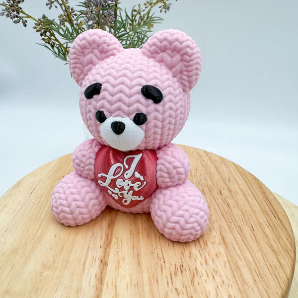 Valentine's Day Bear Gift 3D Printed Crochet-Knit Texture 12 inch - MR SOFT ART STORE