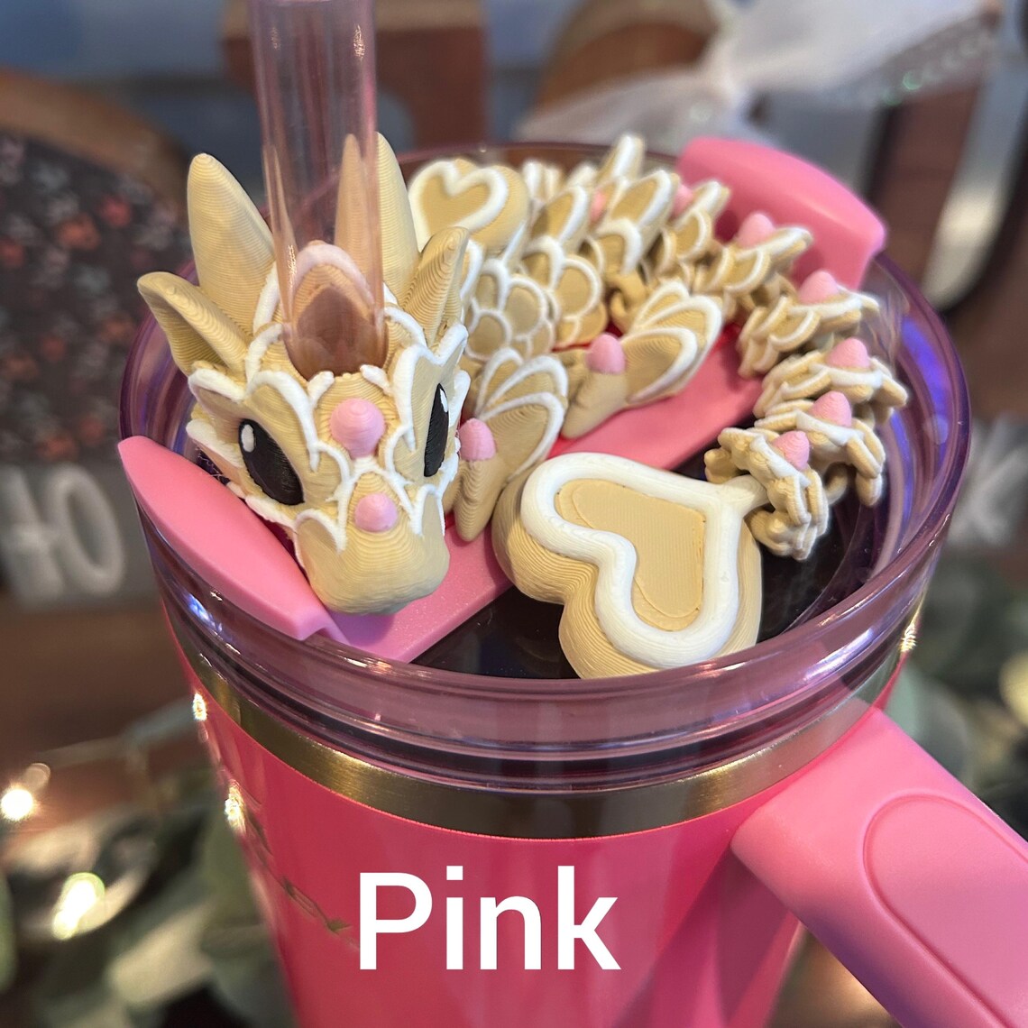 Heart Sugar Cookie Dragon  Straw topper. - MR SOFT ART STORE