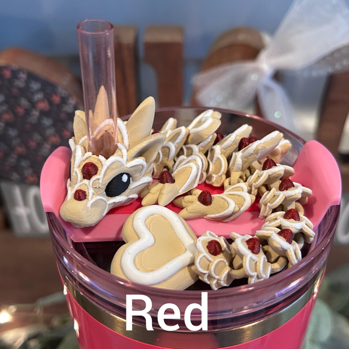 Heart Sugar Cookie Dragon  Straw topper. - MR SOFT ART STORE
