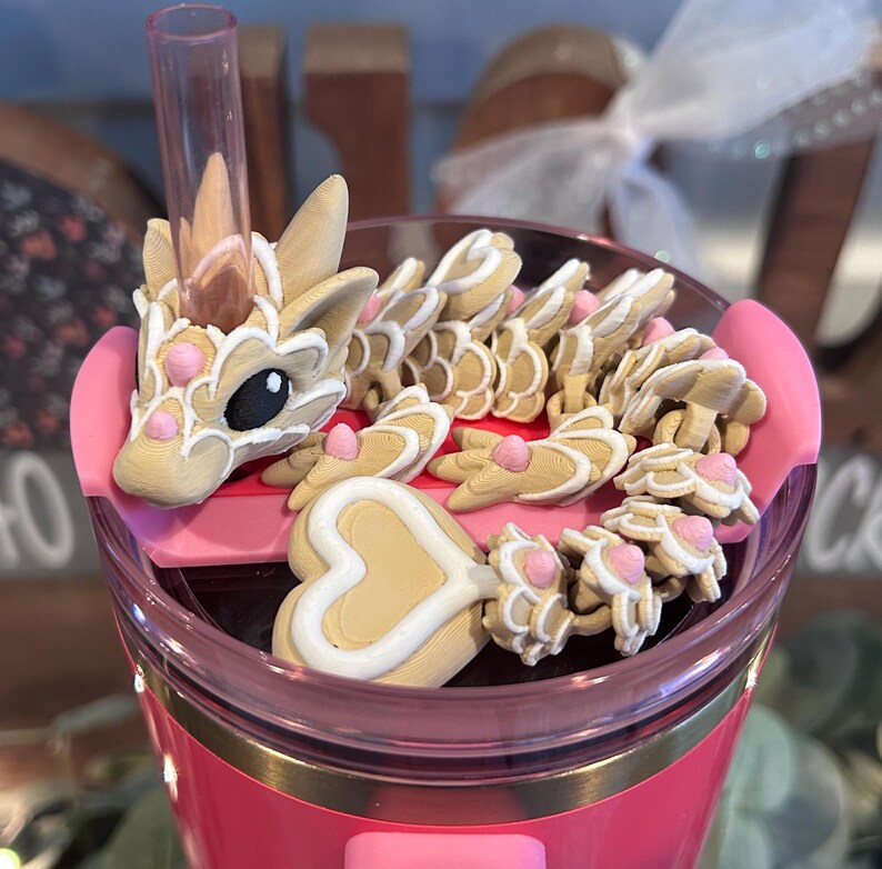 Heart Sugar Cookie Dragon  Straw topper. - MR SOFT ART STORE