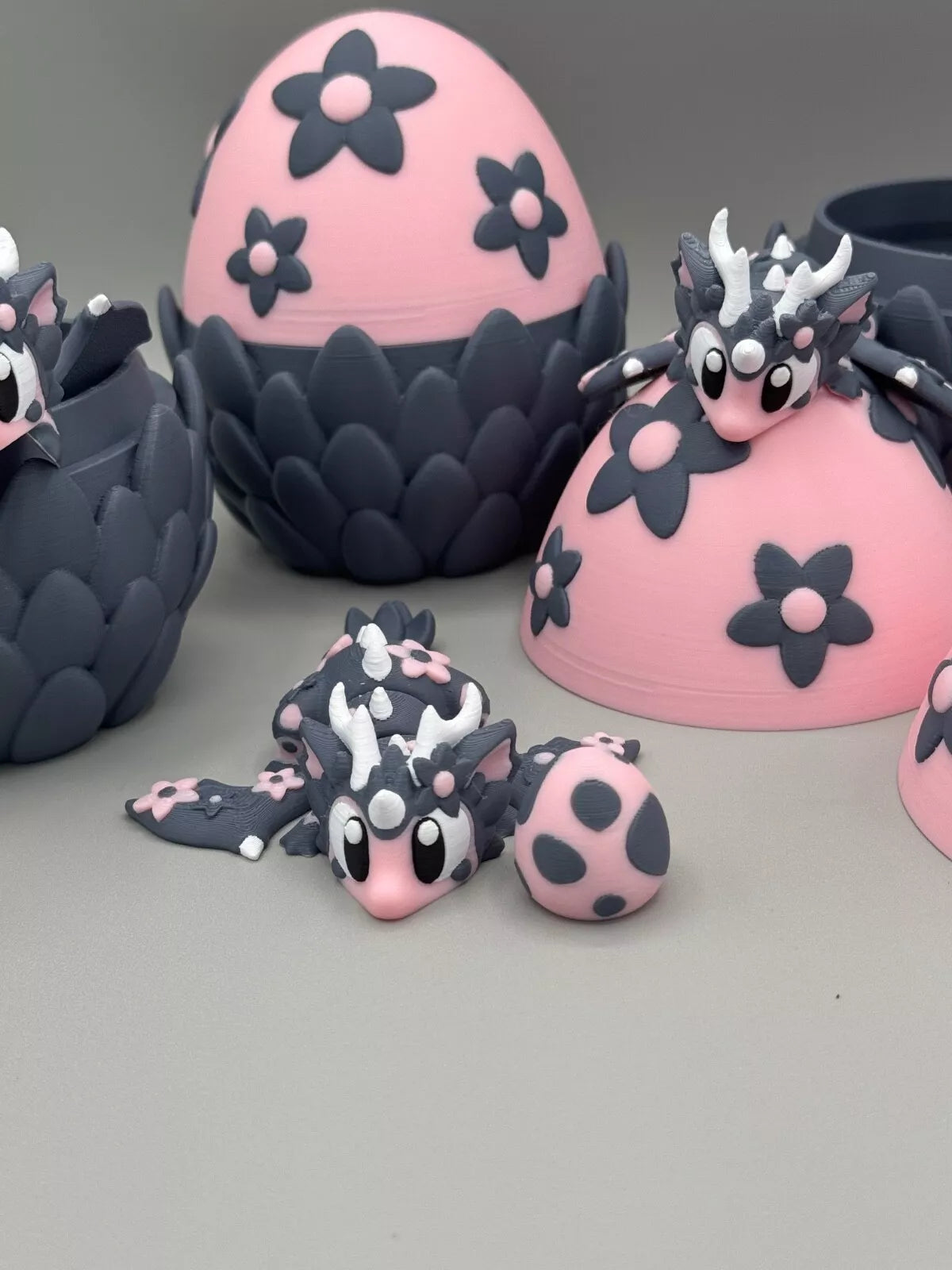 3D Printed Dragon Egg with Mini Articulating Flower Dragon & Egg - MR SOFT ART STORE