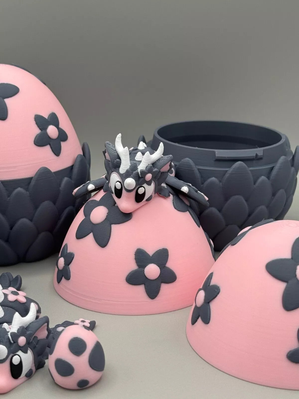 3D Printed Dragon Egg with Mini Articulating Flower Dragon & Egg - MR SOFT ART STORE