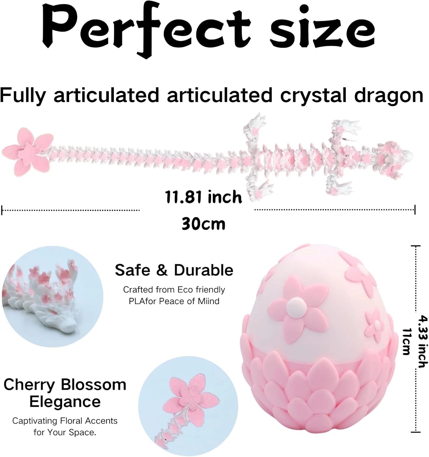 3D Printed Sakura Dragon & Dragon Egg – 11.8 Inch Realistic Articulated Dragon - MR SOFT ART STORE
