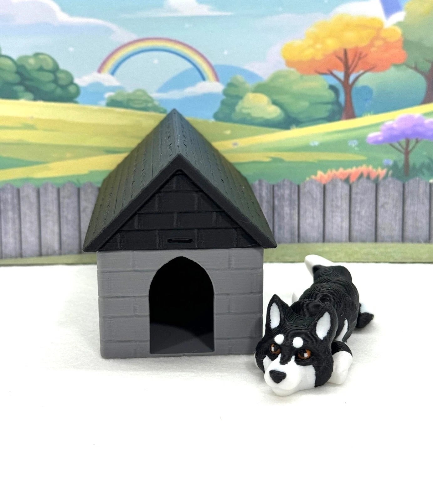 Adorable 3D Printed Husky Puppy & Dog House Toy Set - Perfect Pet Lover Gift! 3.5